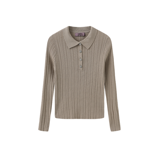 MALLORY AND MERLOT TAUPE RIB KNIT COLLAR SWEATER
