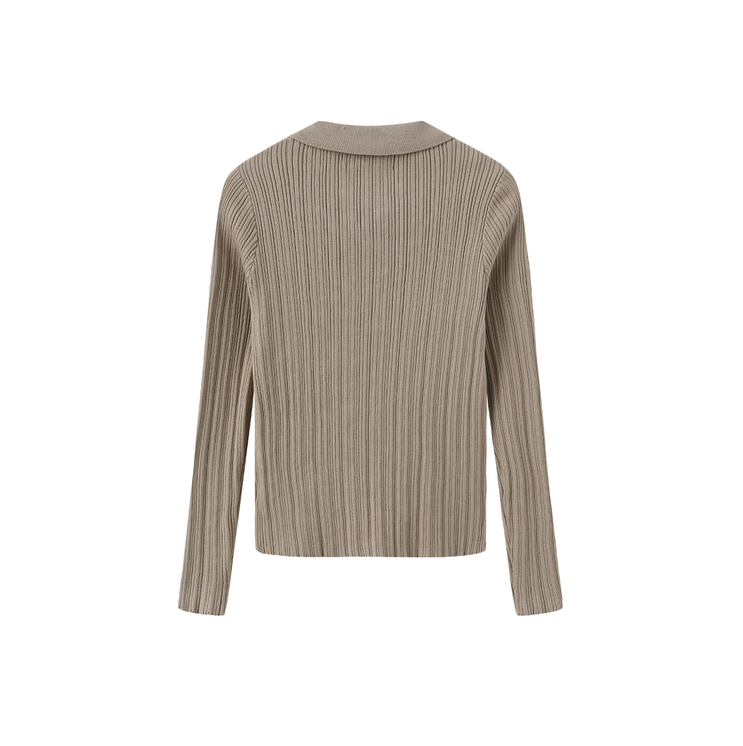 MALLORY AND MERLOT TAUPE RIB KNIT COLLAR SWEATER