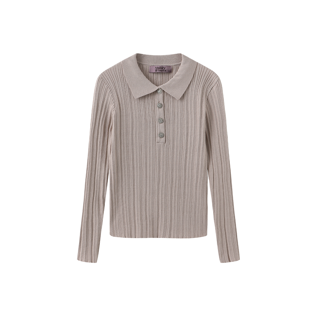 MALLORY AND MERLOT DUSTY PINK RIB KNIT COLLAR SWEATER