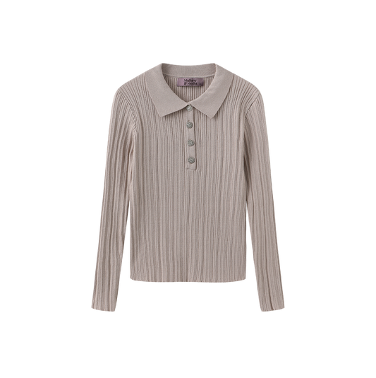 MALLORY AND MERLOT DUSTY PINK RIB KNIT COLLAR SWEATER