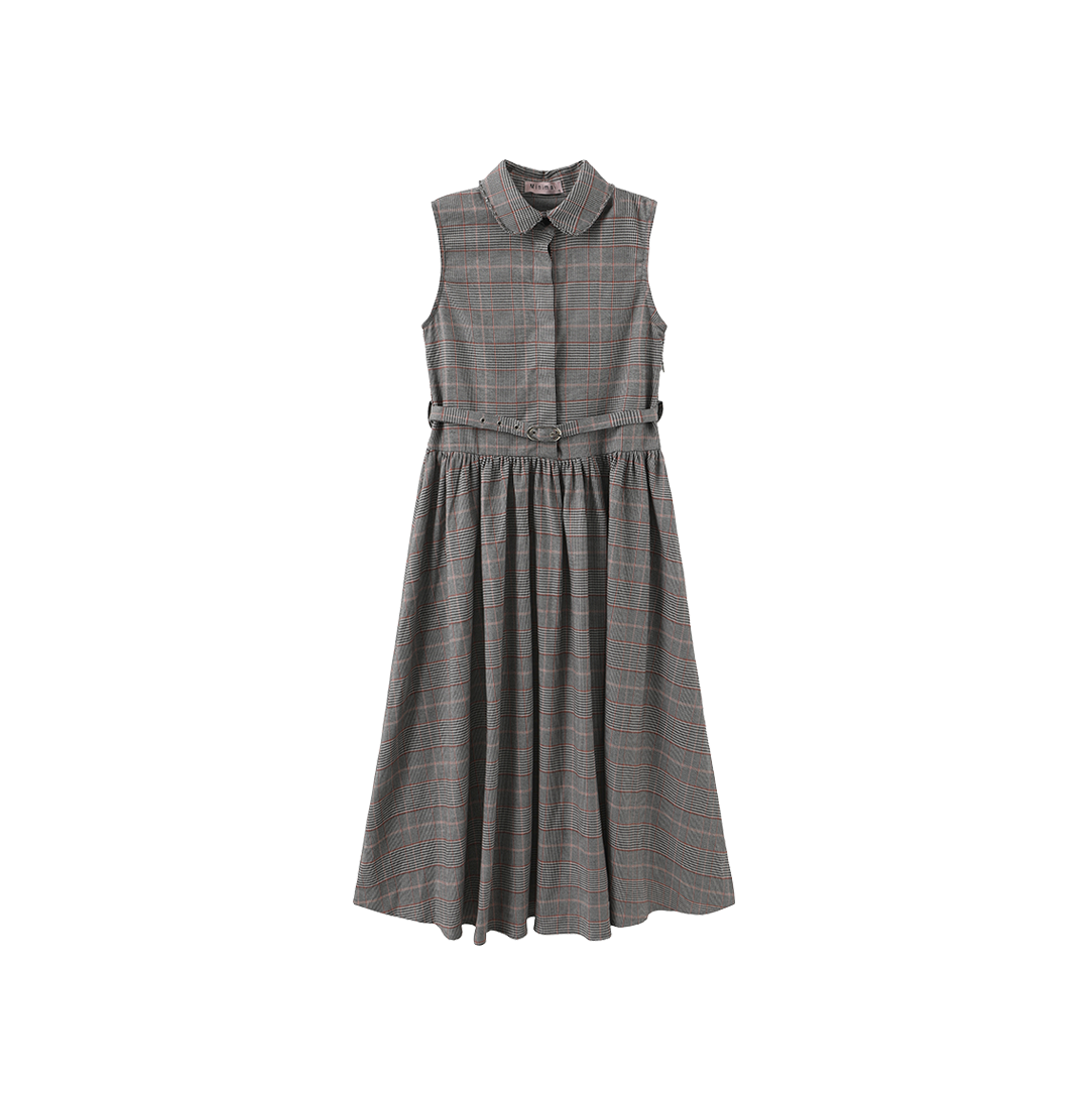 MINIMAL GREY HOUNDSTOOTH PLAID MIDI COLLAR JUMPER
