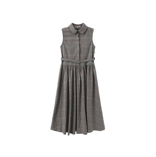 MINIMAL GREY HOUNDSTOOTH PLAID MIDI COLLAR JUMPER