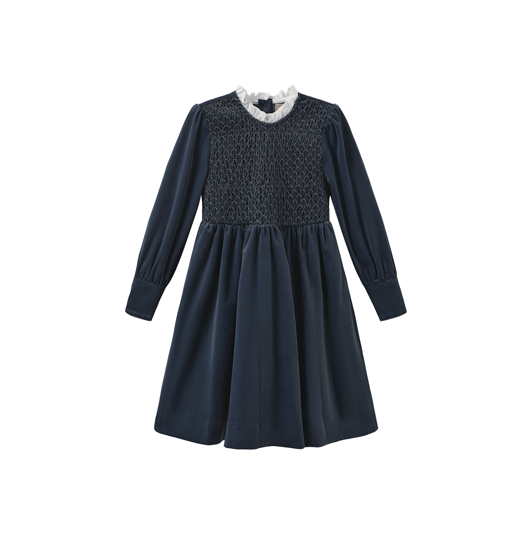 ONE CHILD BLUE VELVET SMOCK TOP DRESS