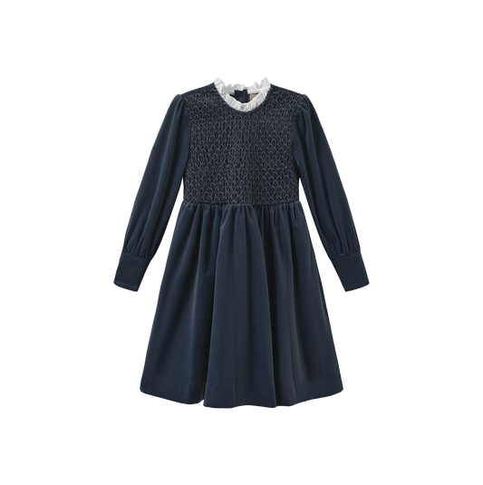 ONE CHILD BLUE VELVET SMOCK TOP DRESS