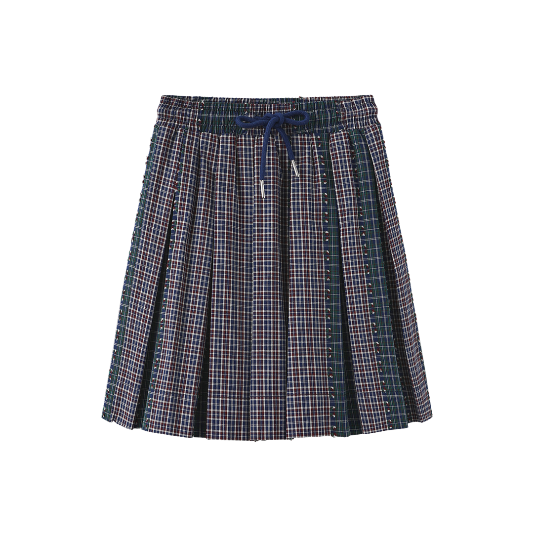 HELLO YELLOW NAVY/BURGUNDY PLAID PLEAT SKIRT