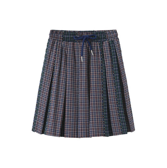 HELLO YELLOW NAVY/BURGUNDY PLAID PLEAT SKIRT