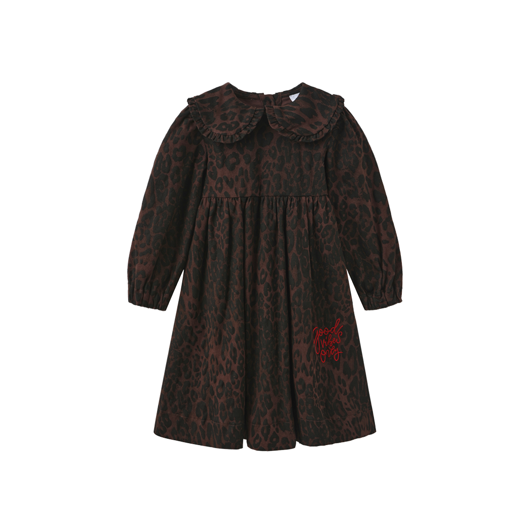 CREATIVE GENIUS BROWN DENIM LEOPARD PRINT DRESS