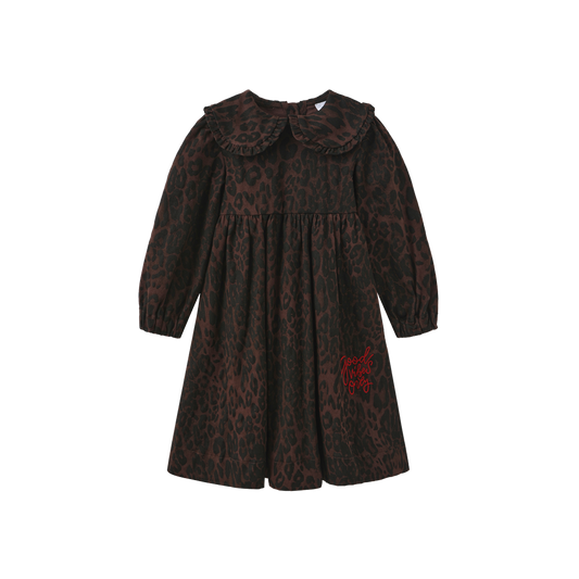 CREATIVE GENIUS BROWN DENIM LEOPARD PRINT DRESS