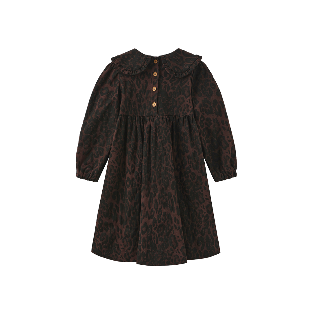 CREATIVE GENIUS BROWN DENIM LEOPARD PRINT DRESS