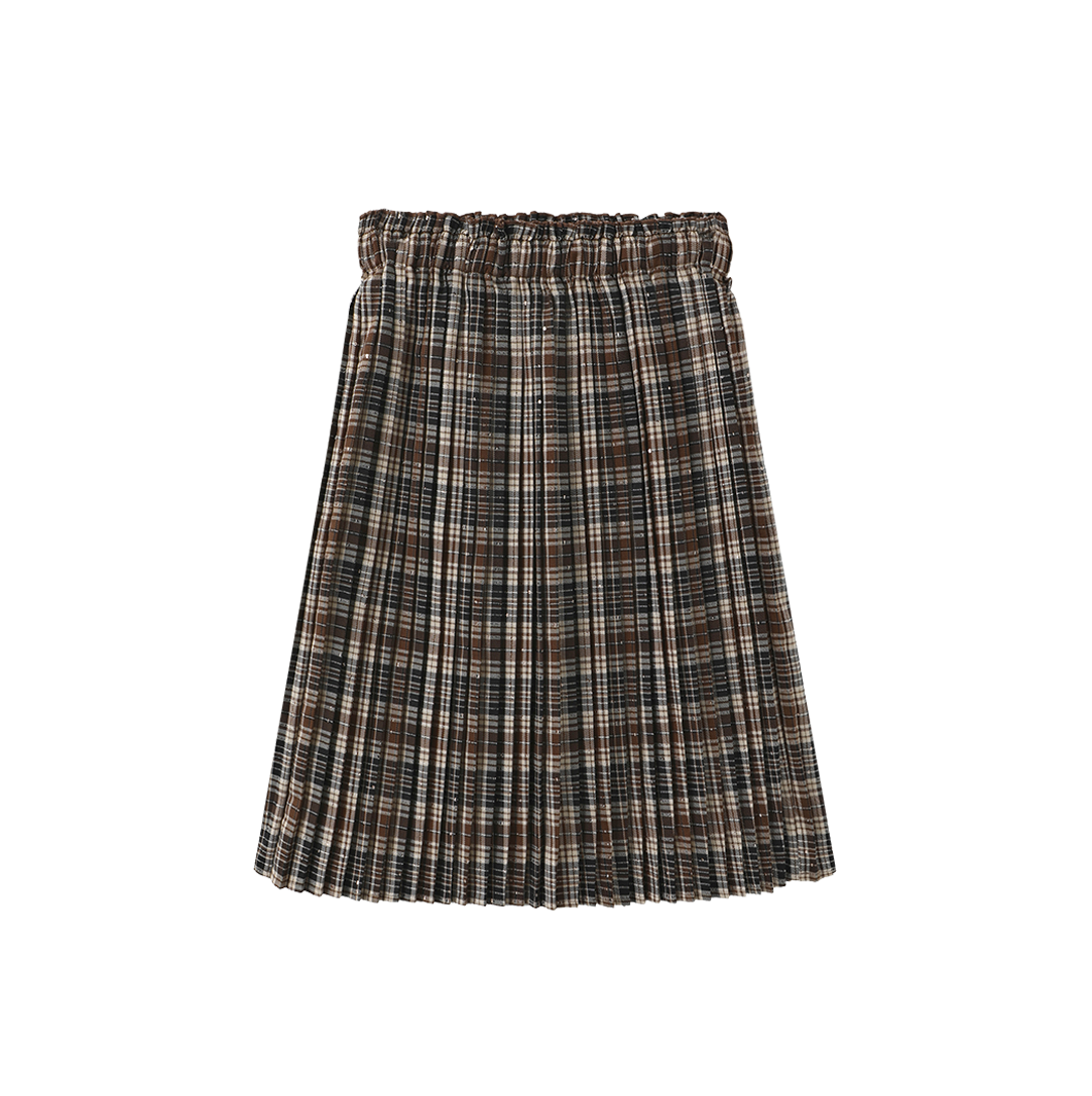 TUSTELLO BROWN/BEIGE PLAID PLEAT SKIRT