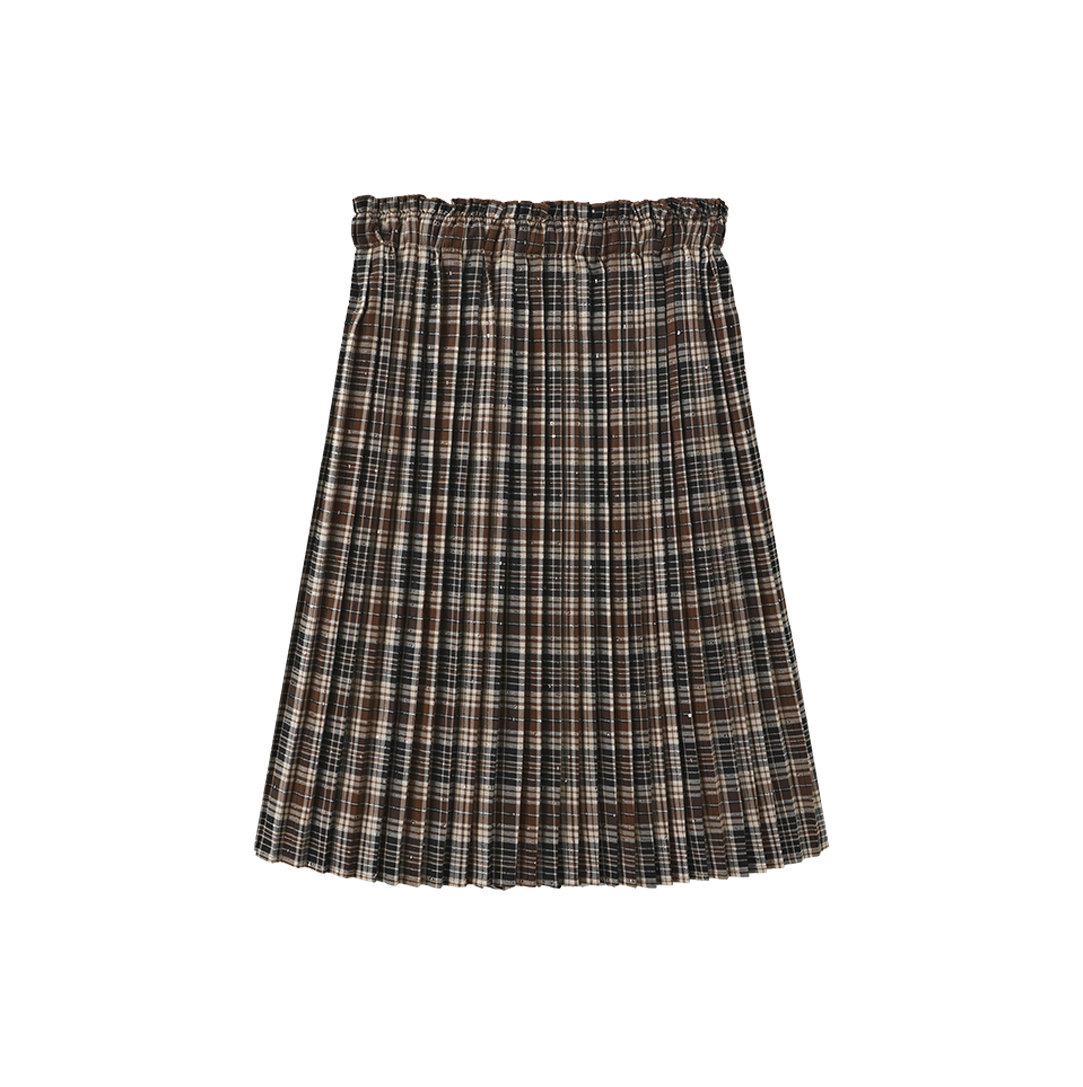 TUSTELLO BROWN/BEIGE PLAID PLEAT SKIRT