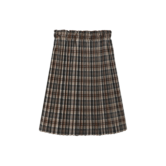 TUSTELLO BROWN/BEIGE PLAID PLEAT SKIRT