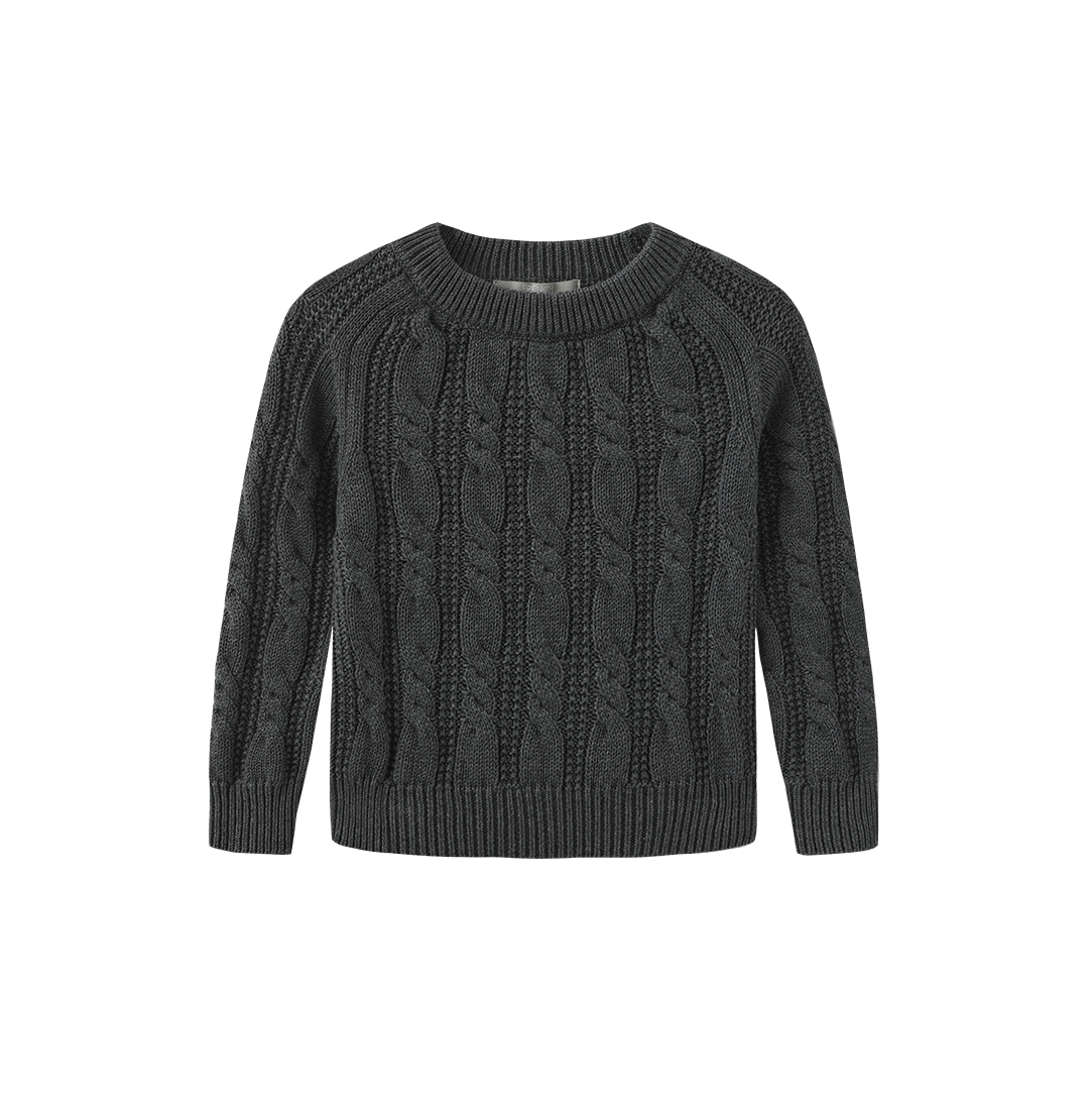 FRENCH HERITAGE CHARCOAL CABLE KNIT SWEATER