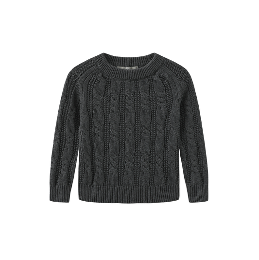 FRENCH HERITAGE CHARCOAL CABLE KNIT SWEATER