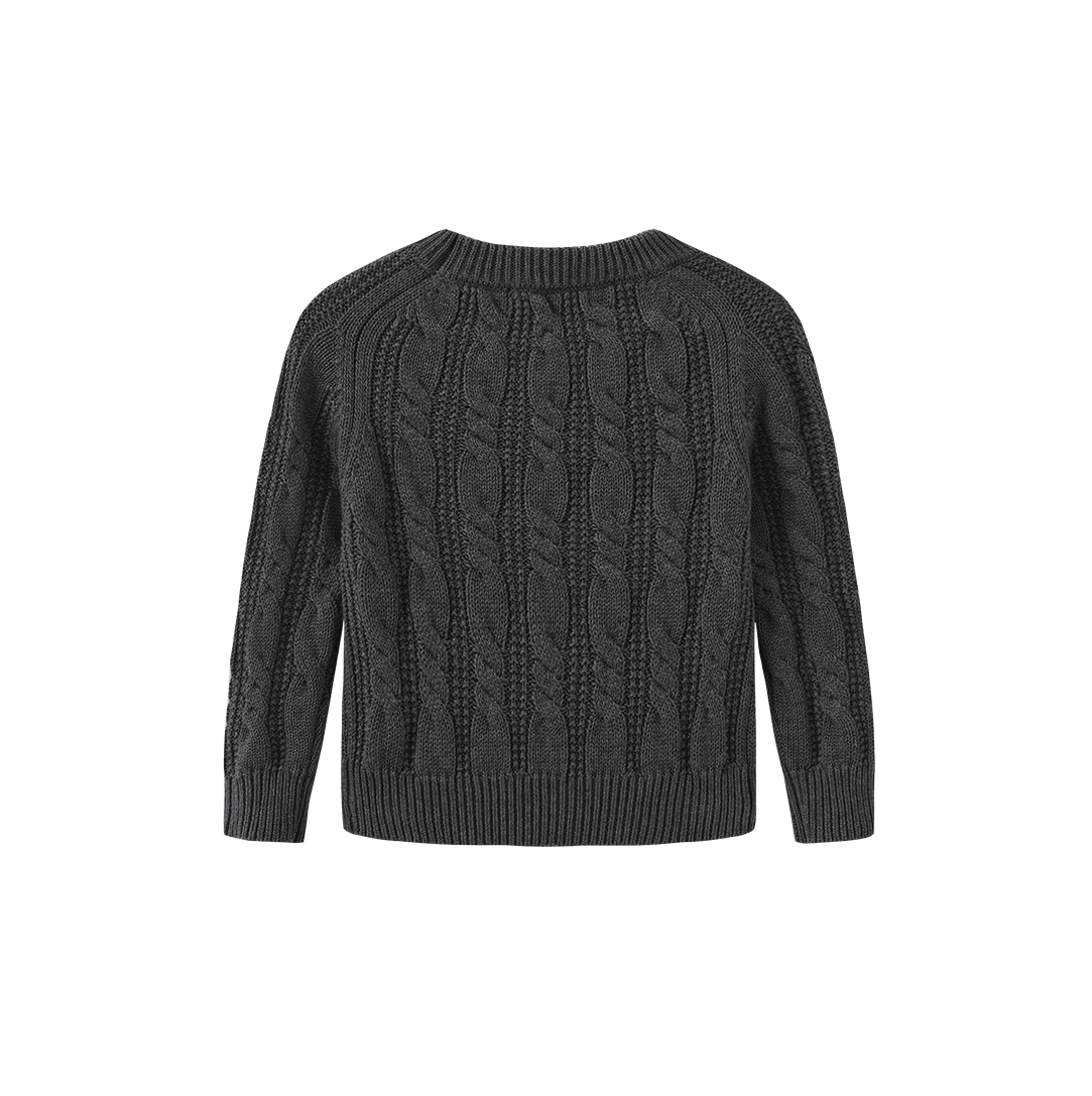 FRENCH HERITAGE CHARCOAL CABLE KNIT SWEATER
