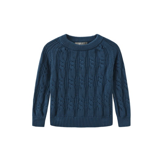 FRENCH HERITAGE TEAL CABLE KNIT SWEATER