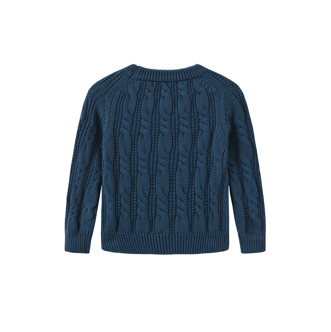 FRENCH HERITAGE TEAL CABLE KNIT SWEATER