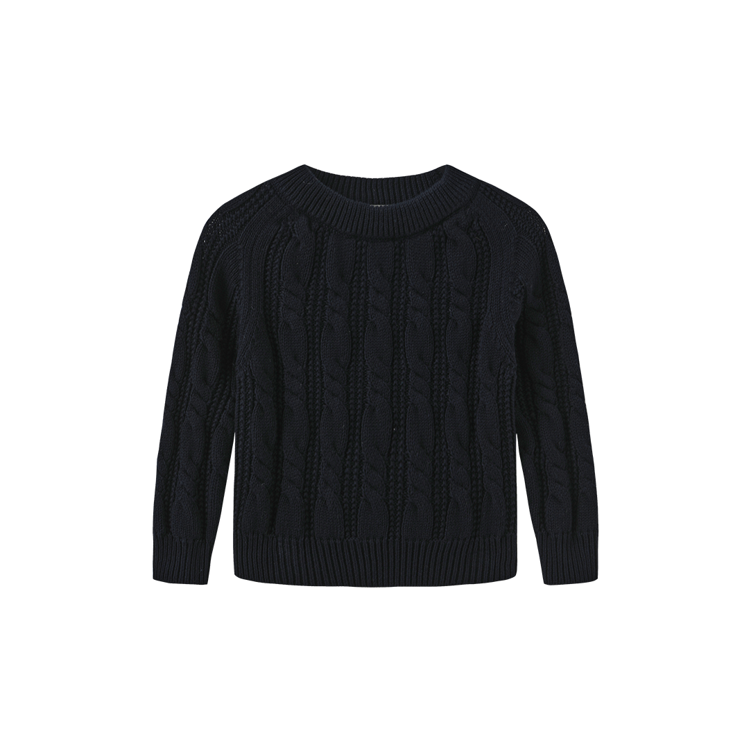 FRENCH HERITAGE NAVY CABLE KNIT SWEATER