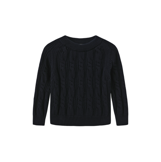 FRENCH HERITAGE NAVY CABLE KNIT SWEATER