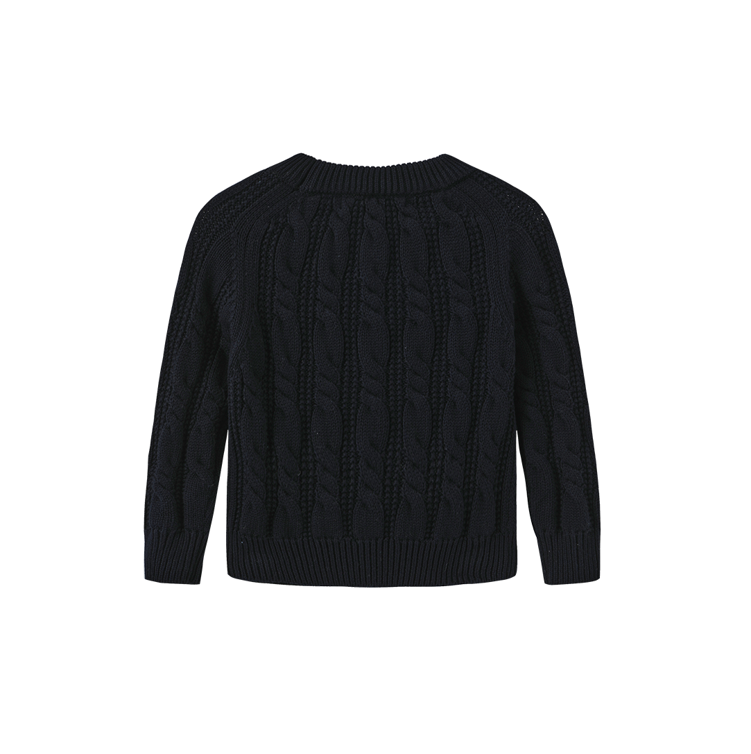 FRENCH HERITAGE NAVY CABLE KNIT SWEATER