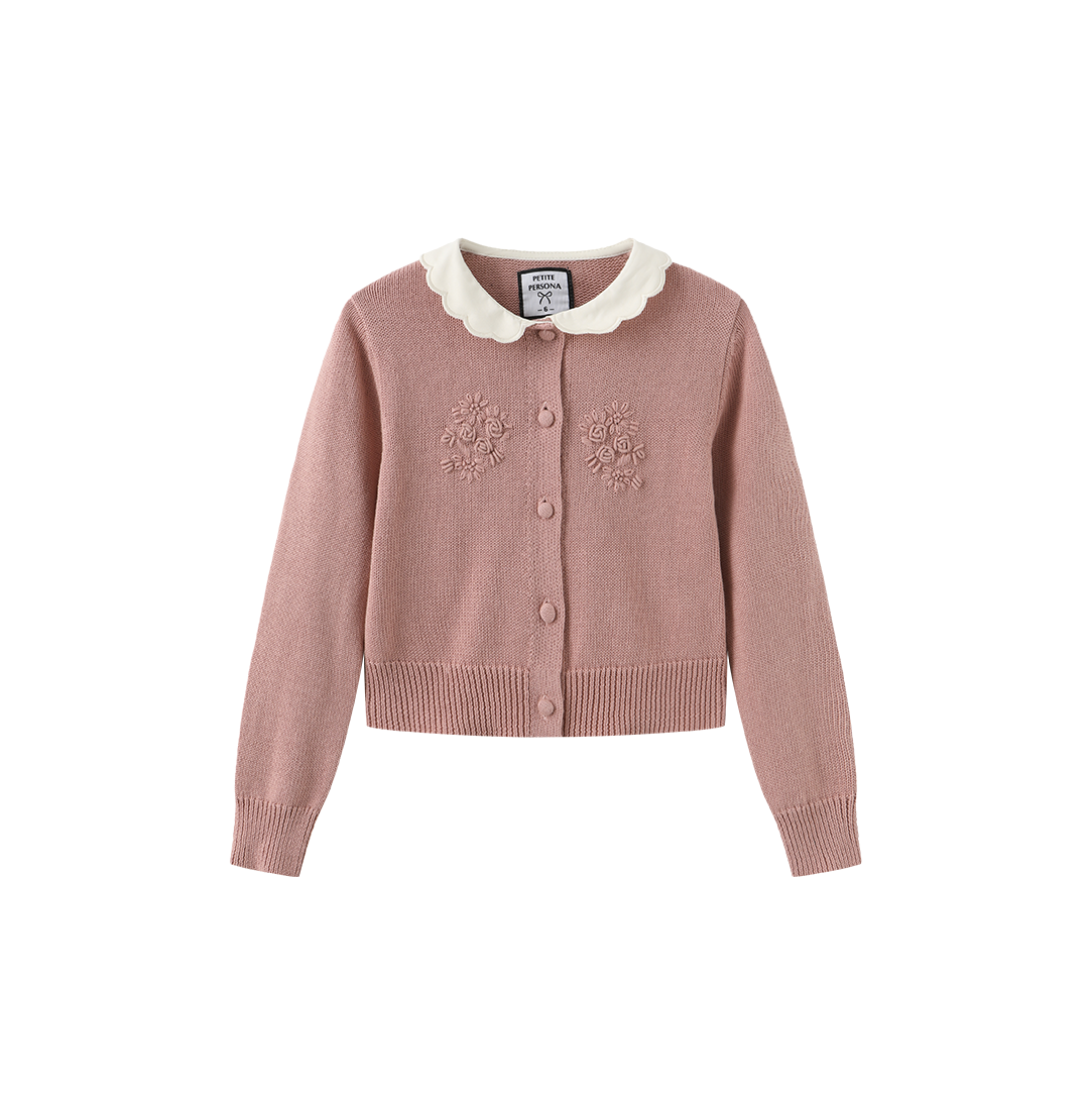 PETITE PERSONA PINK COLLAR CARDIGAN