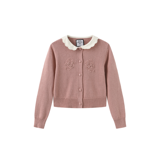 PETITE PERSONA PINK COLLAR CARDIGAN