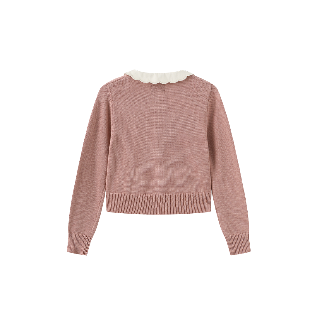 PETITE PERSONA PINK COLLAR CARDIGAN