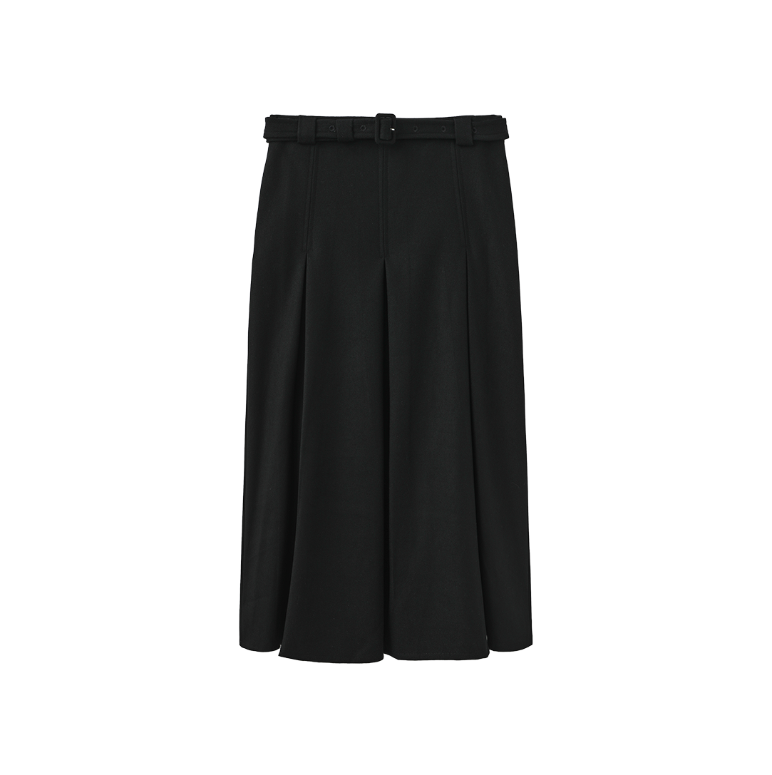 MALLORY AND MERLOT BLACK WOOL MIDI SKIRT