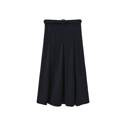MALLORY AND MERLOT NAVY WOOL MIDI SKIRT
