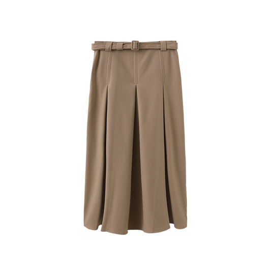 MALLORY AND MERLOT MOCHA WOOL MIDI SKIRT