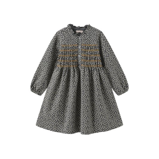 ONE CHILD GREY/YELLOW FLOWER PRINT SMOCK DRESS