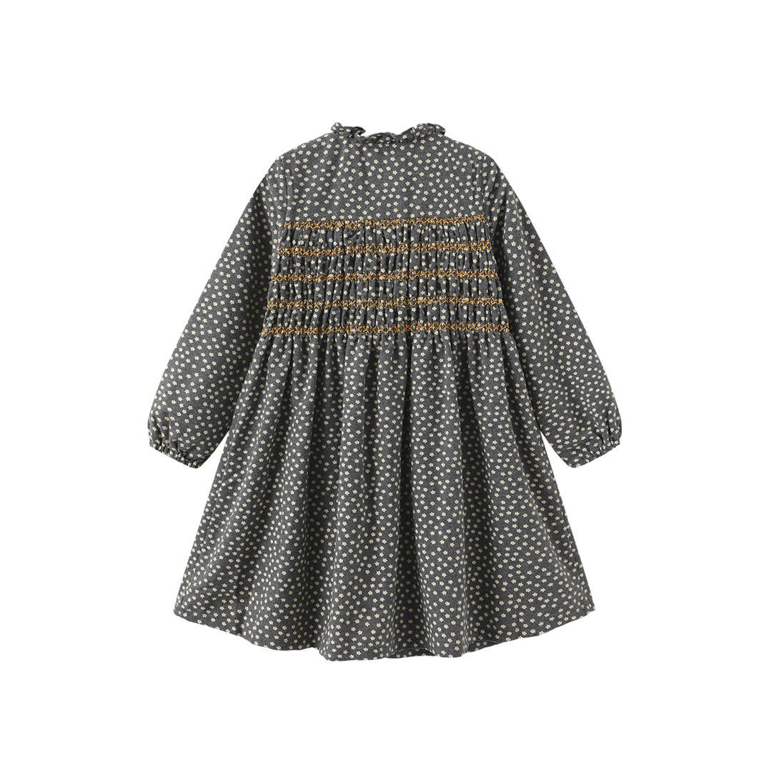 ONE CHILD GREY/YELLOW FLOWER PRINT SMOCK DRESS