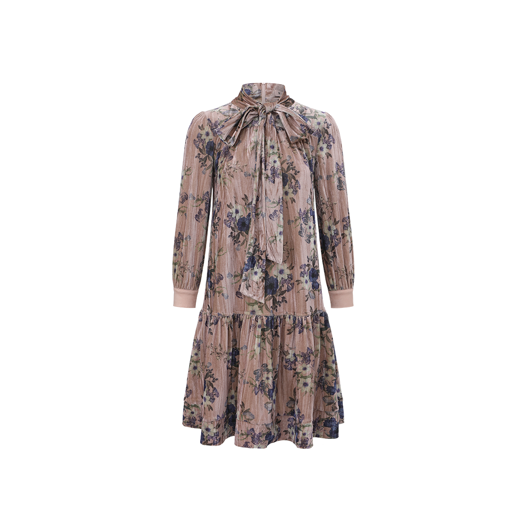 MINIMAL MAUVE VELVET FLORAL DROP WAIST DRESS