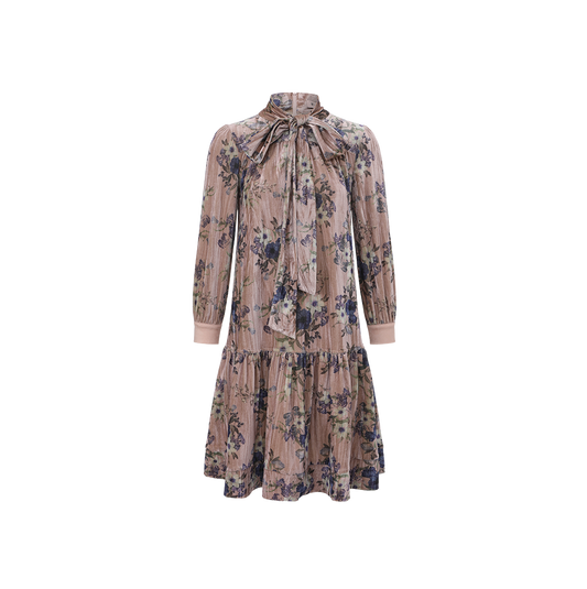 MINIMAL MAUVE VELVET FLORAL DROP WAIST DRESS