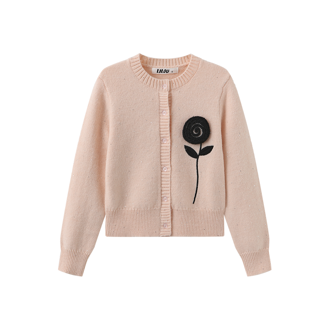 LILOU PINK MARLED KNIT TULIP CARDIGAN