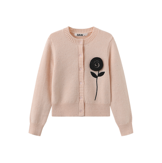LILOU PINK MARLED KNIT TULIP CARDIGAN