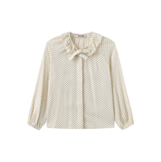 TUSTELLO CREAM DOTTED NECK TIE BLOUSE