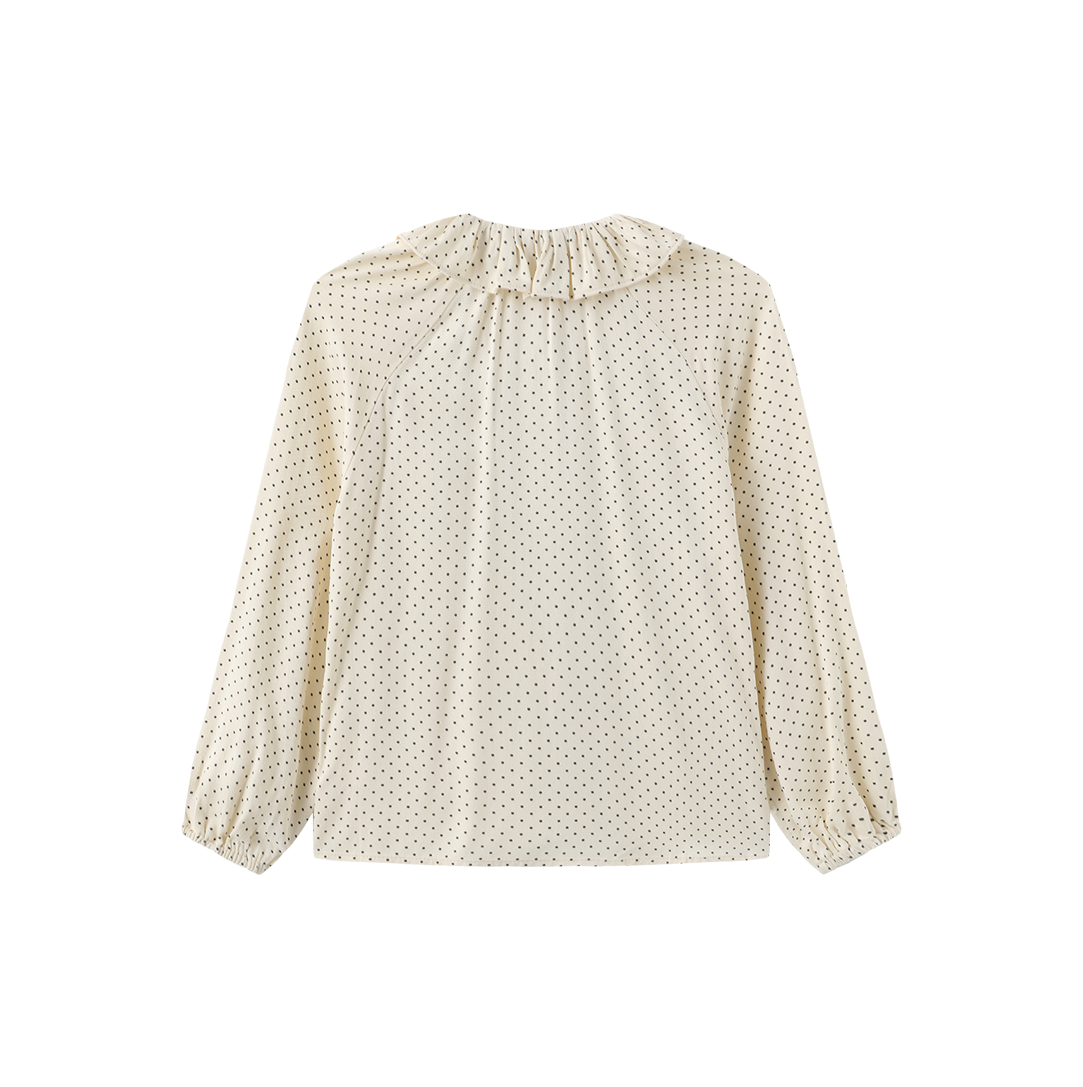 TUSTELLO CREAM DOTTED NECK TIE BLOUSE