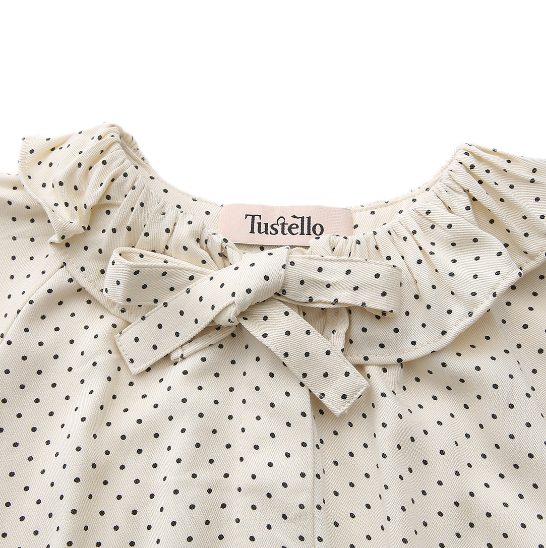TUSTELLO CREAM DOTTED NECK TIE BLOUSE