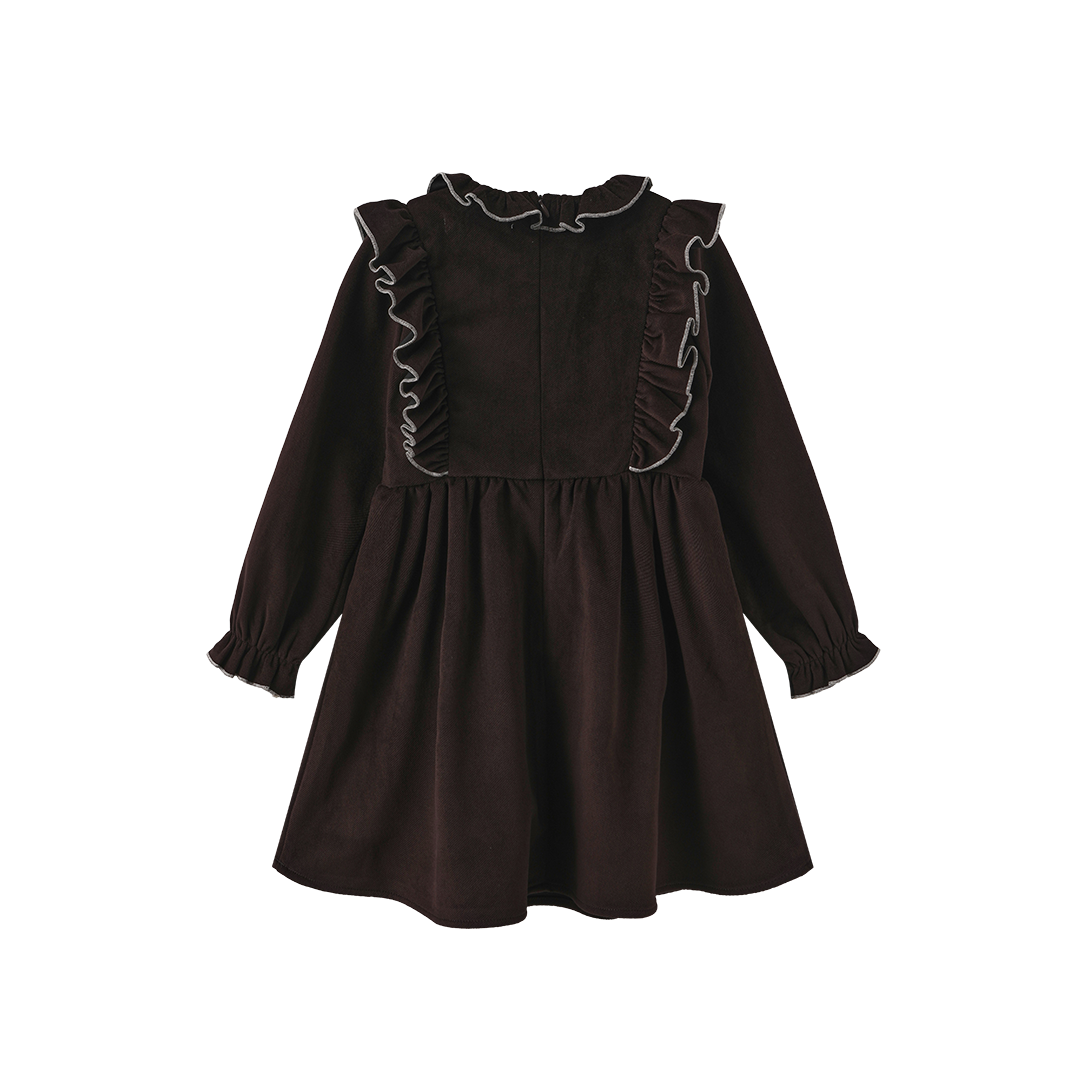 FRENCH HERITAGE BROWN RUFFLE TRIM DRESS