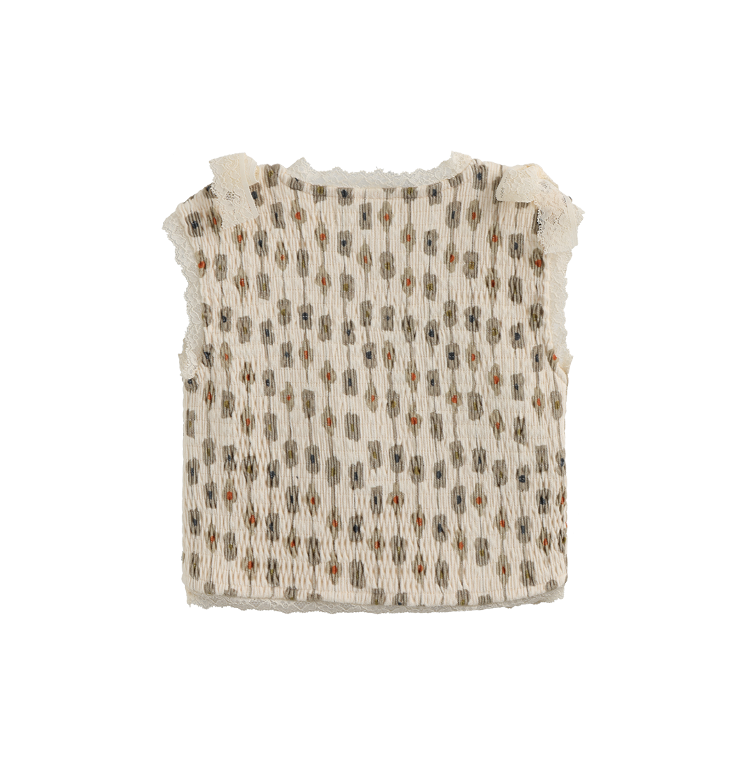 FRENCH HERITAGE BEIGE FLOWER MUSLIN SMOCK VEST