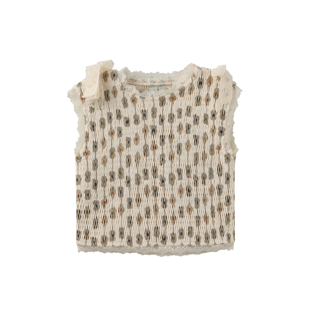 FRENCH HERITAGE BEIGE FLOWER MUSLIN SMOCK VEST