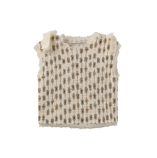 FRENCH HERITAGE BEIGE FLOWER MUSLIN SMOCK VEST