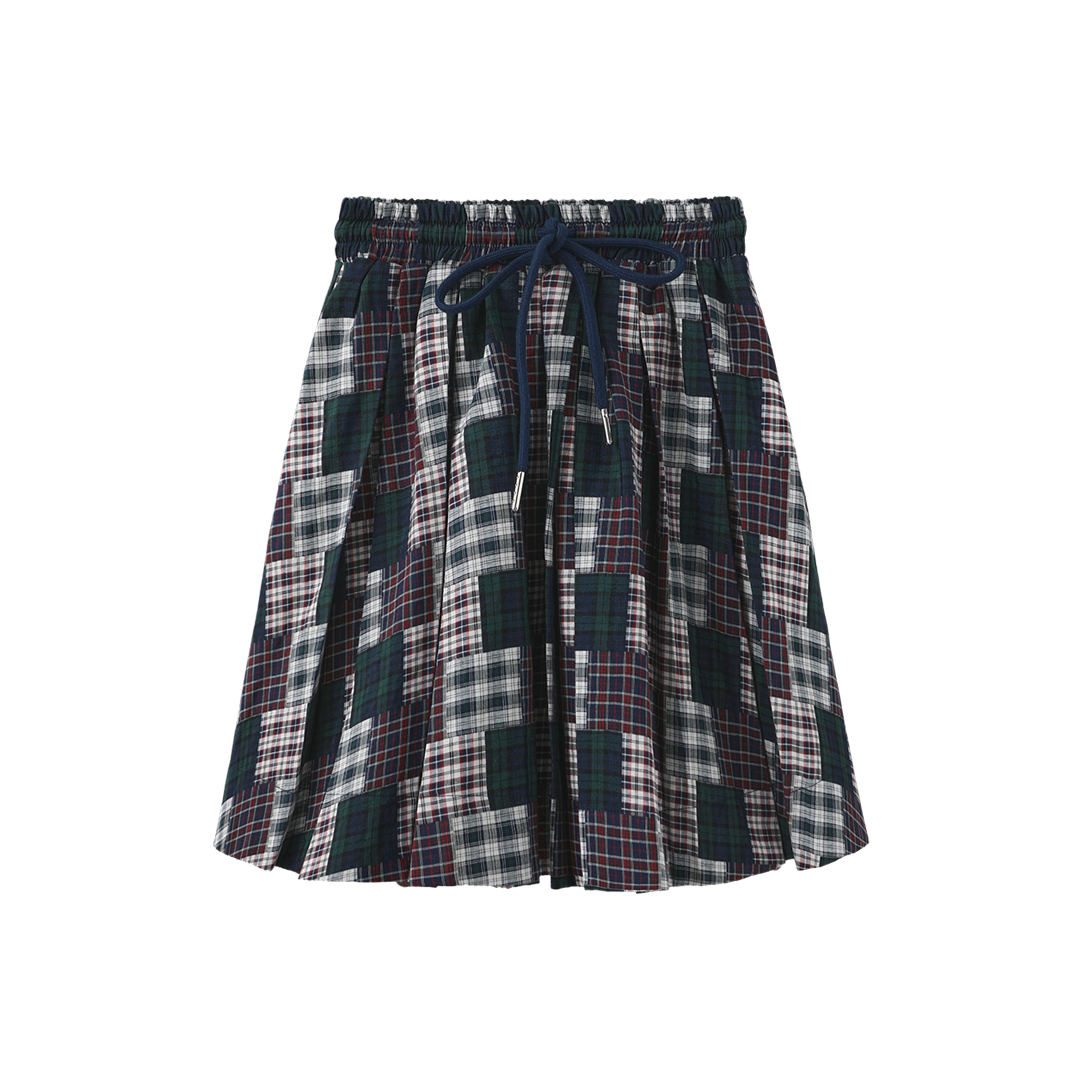 PHIL AND PHOEBE NAVY/GREEN PLAID PATCHWORK SKIRT