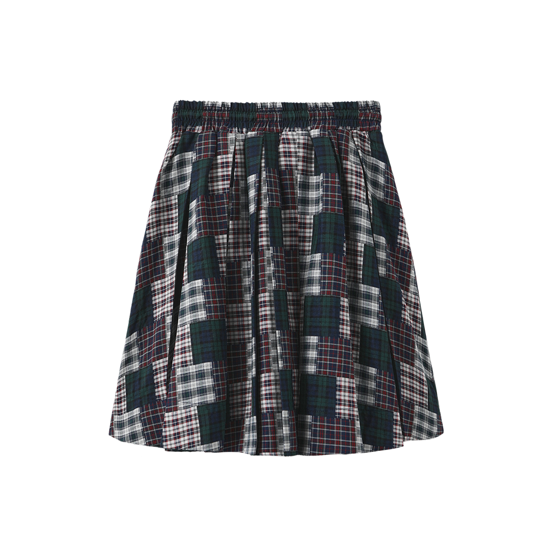 PHIL AND PHOEBE NAVY/GREEN PLAID PATCHWORK SKIRT