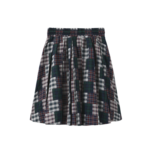 PHIL AND PHOEBE NAVY/GREEN PLAID PATCHWORK SKIRT
