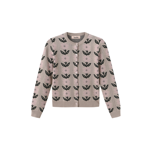 TUSTELLO DUSTY PINK KNIT LINEAR FLORAL CARDIGAN