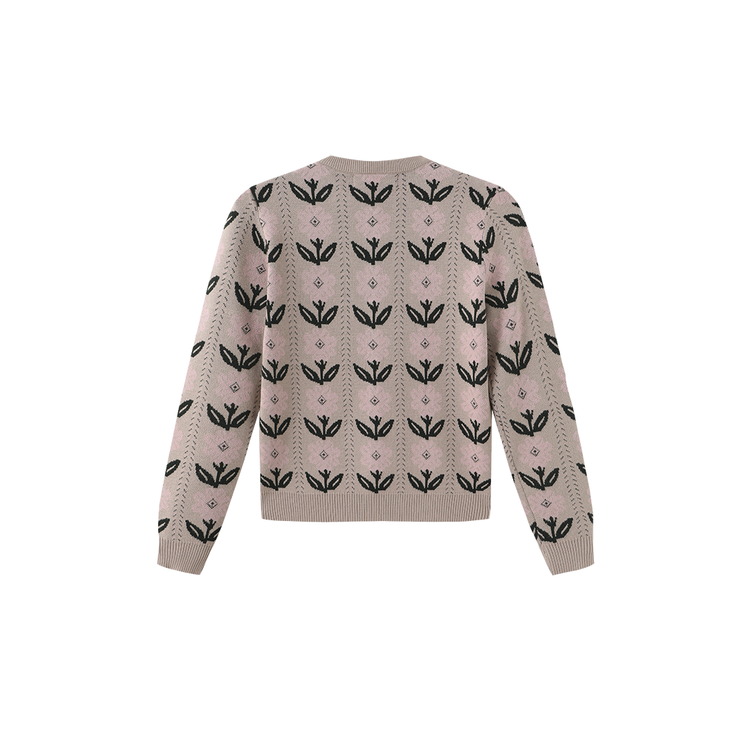 TUSTELLO DUSTY PINK KNIT LINEAR FLORAL CARDIGAN