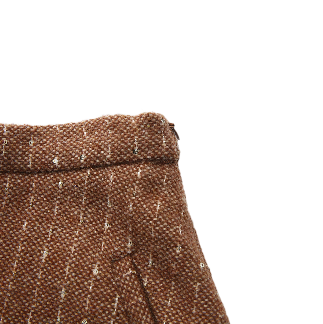 MALLORY AND MERLOT BROWN STITCHED WOOL SKIRT