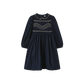LILOU NAVY METALLIC EMBROIDERED SMOCK DRESS